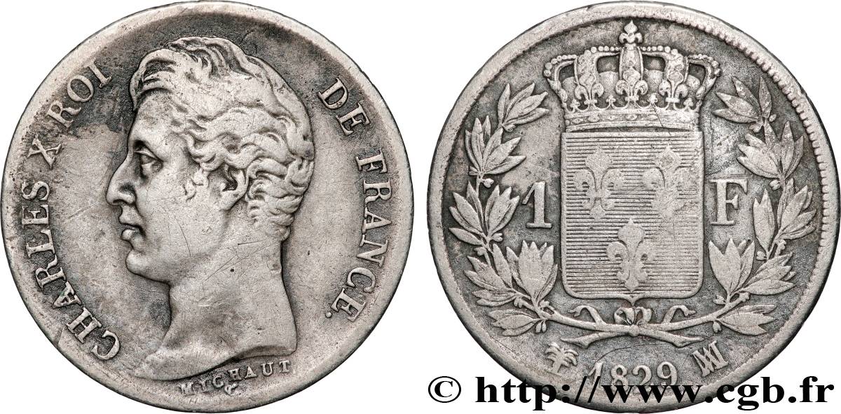 1 franc Charles X, matrice du revers à quatre feuilles 1829 Marseille F.207A/22 F15 
