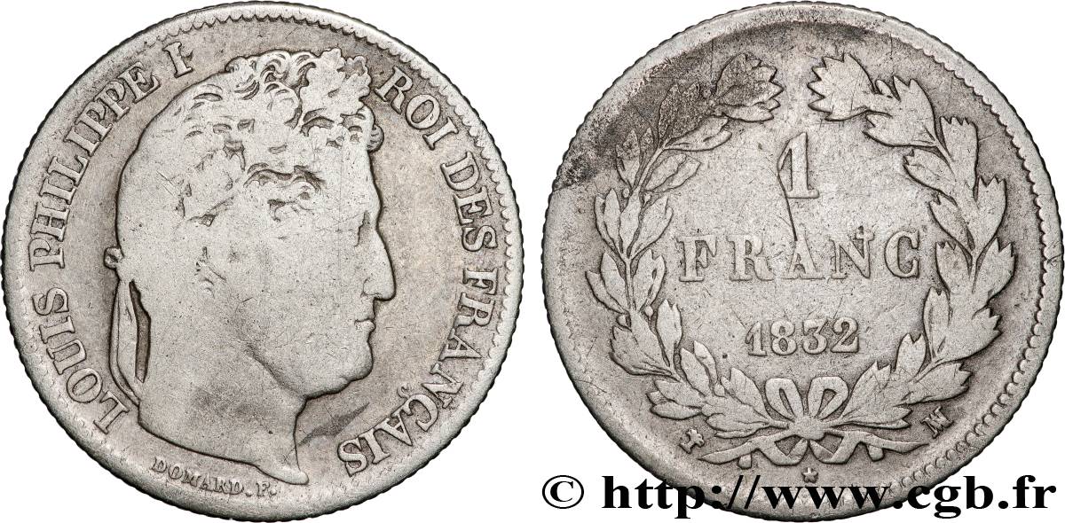 1 franc Louis-Philippe, couronne de chêne 1832 Marseille F.210/10 F 