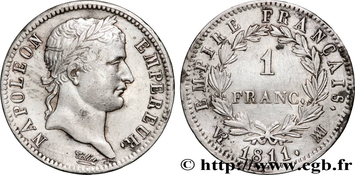 1 franc Napoléon Ier tête laurée, Empire français 1811 Marseille F.205/37 TTB+ 