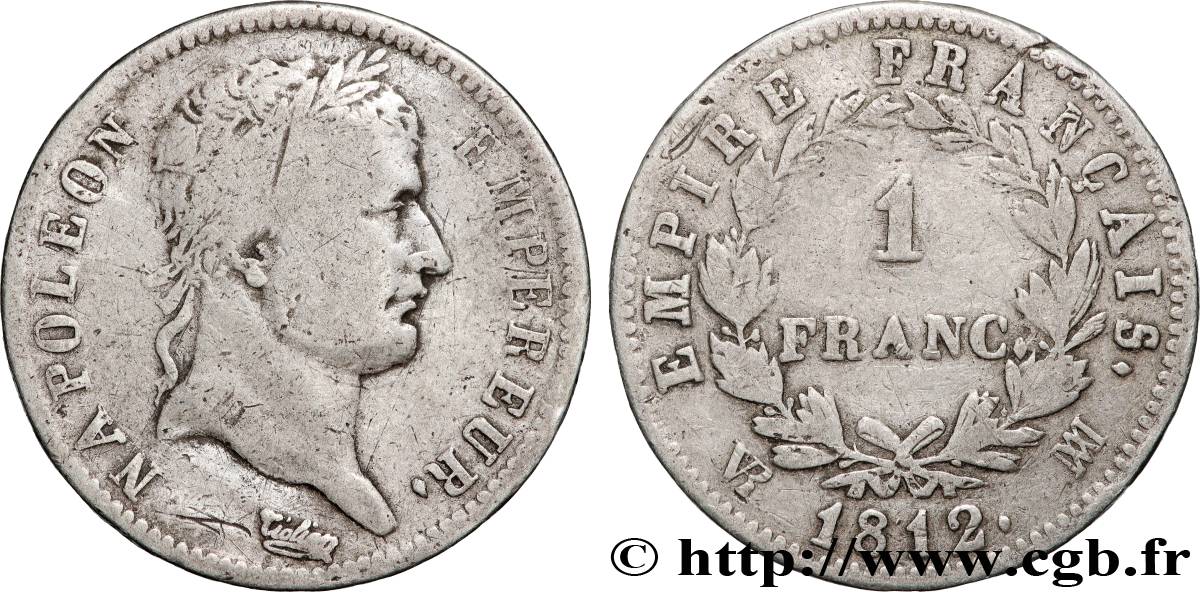1 franc Napoléon Ier tête laurée, Empire français 1812 Marseille F.205/51 VF 