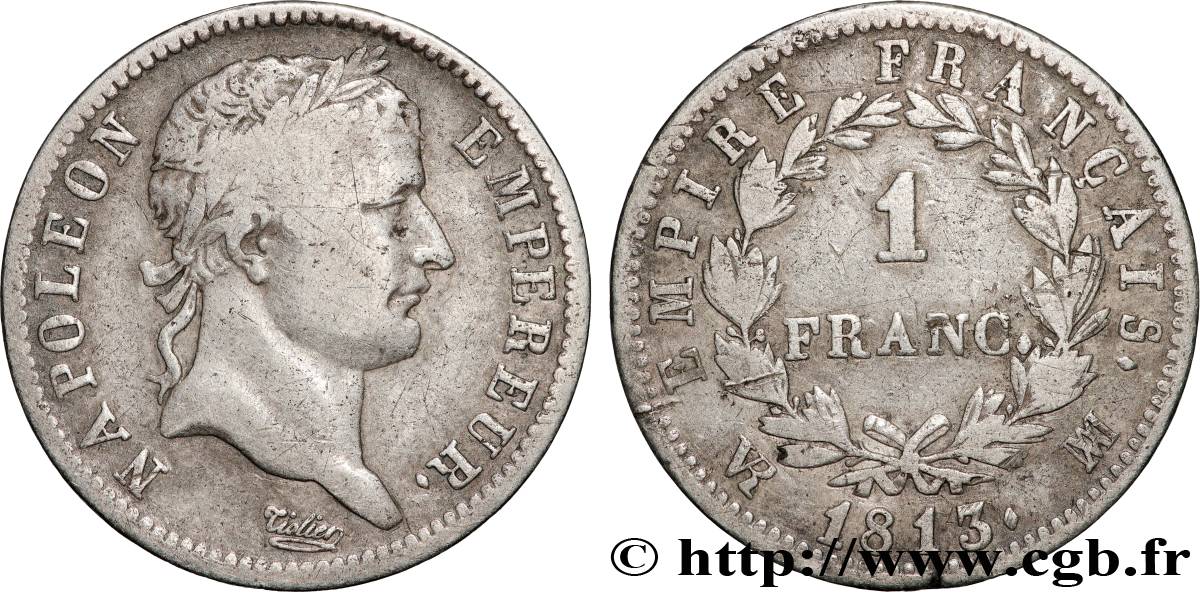 1 franc Napoléon Ier tête laurée, Empire français 1813 Marseille F.205/67 VF 