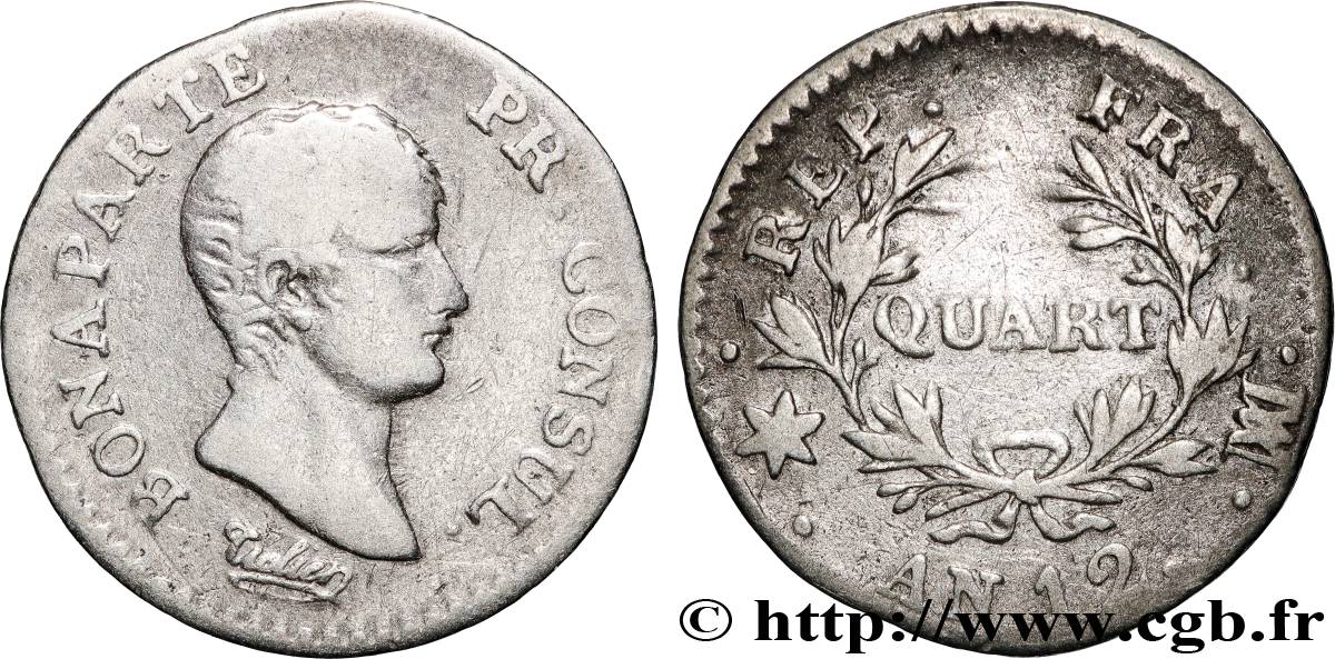 Quart (de franc) Bonaparte Premier Consul 1804 Marseille F.157/7 F 