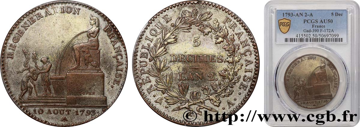 5 décimes, Régénération française 1793 Paris F.172A/1 TTB50 PCGS