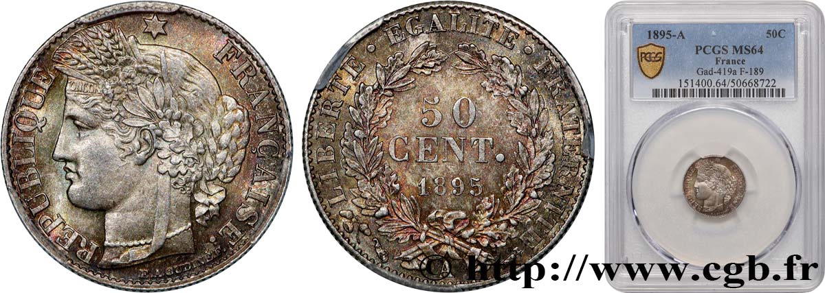 50 centimes Cérès, IIIe République 1895 Paris F.189/16 fST64 PCGS