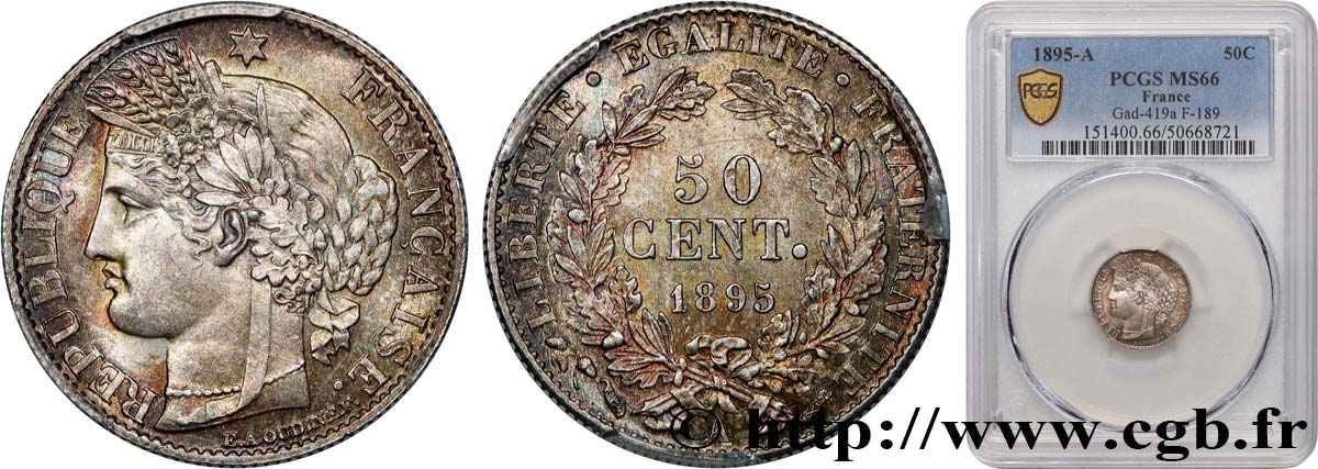 50 centimes Cérès, IIIe République 1895 Paris F.189/16 ST66 PCGS