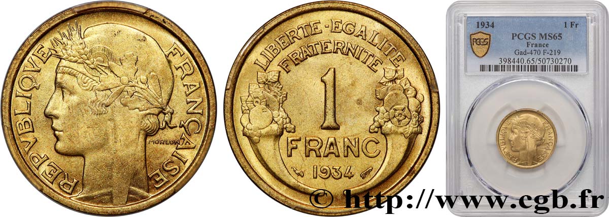 1 franc Morlon 1934 Paris F.219/5 FDC65 PCGS