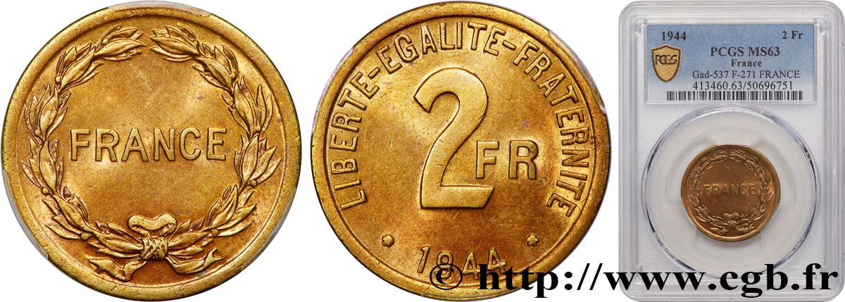 2 francs France 1944  F.271/1 SPL63 PCGS