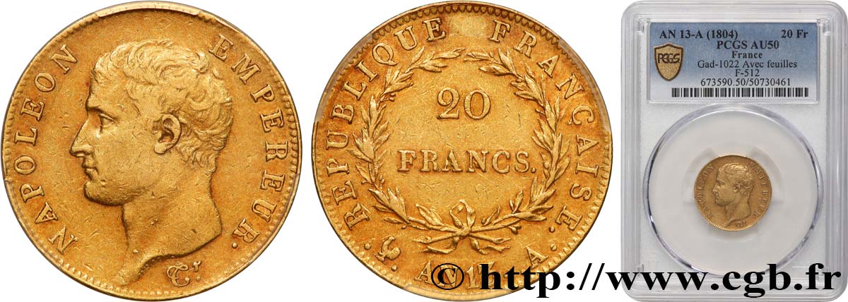 20 francs or Napoléon tête nue, Calendrier révolutionnaire 1805 Paris F.512/1 TTB50 PCGS