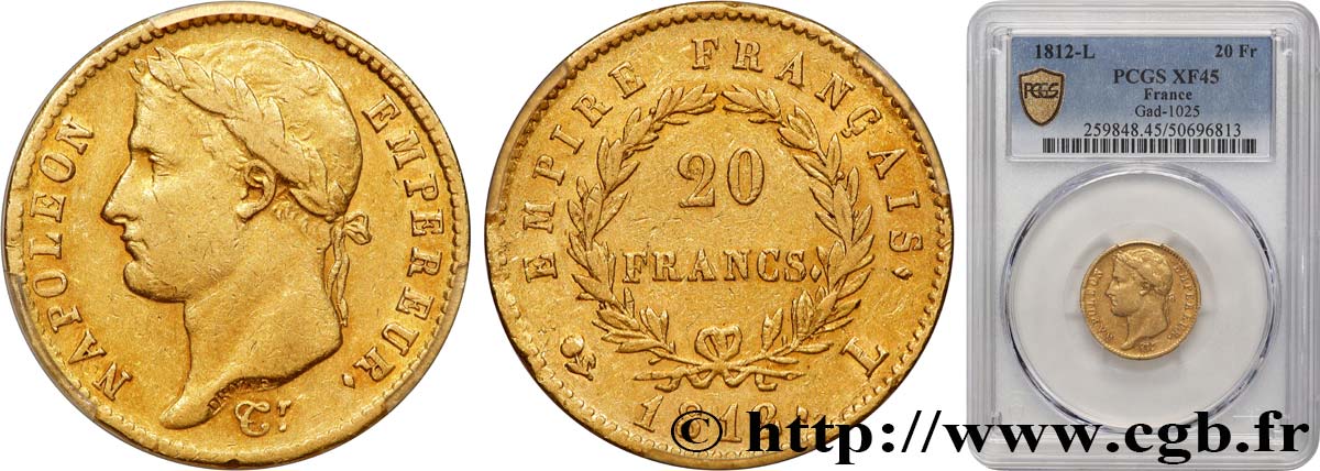 20 francs or Napoléon tête laurée, Empire français 1812 Bayonne F.516/24 TTB45 PCGS