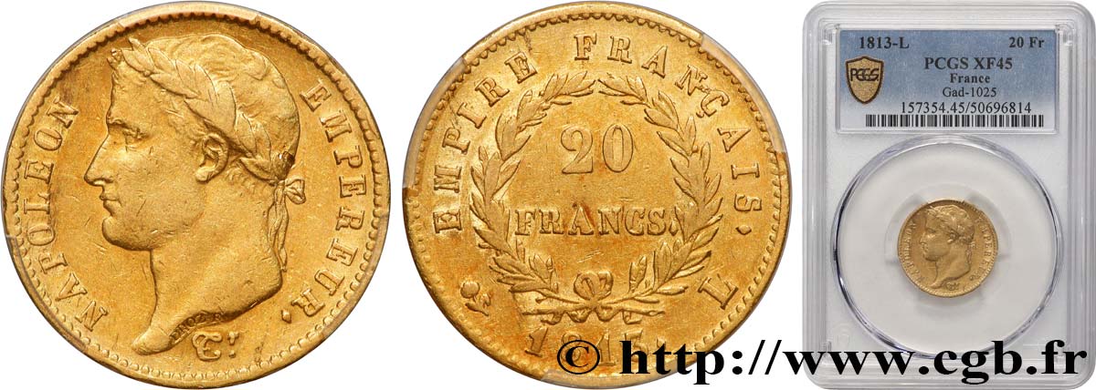 20 francs or Napoléon, tête laurée, Empire français 1813 Bayonne F.516/33 TTB45 PCGS