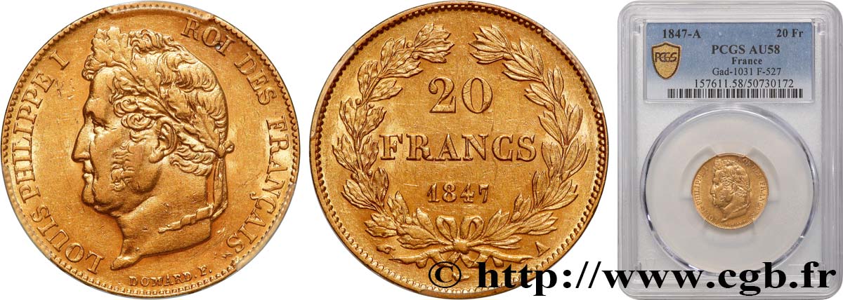 20 francs Louis-Philippe, Domard 1847 Paris F.527/37 SUP58 PCGS