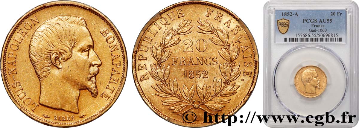 20 francs or Louis-Napoléon 1852 Paris F.530/1 SUP55 PCGS