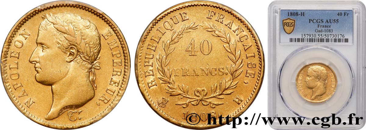 40 francs or Napoléon tête laurée, République française 1808 La Rochelle F.540/3 SPL55 PCGS