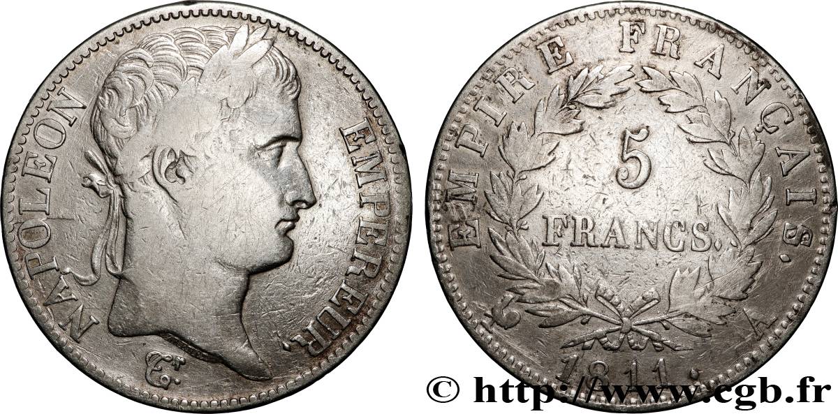 5 francs Napoléon Empereur, Empire français 1811 Paris F.307/27 MB 