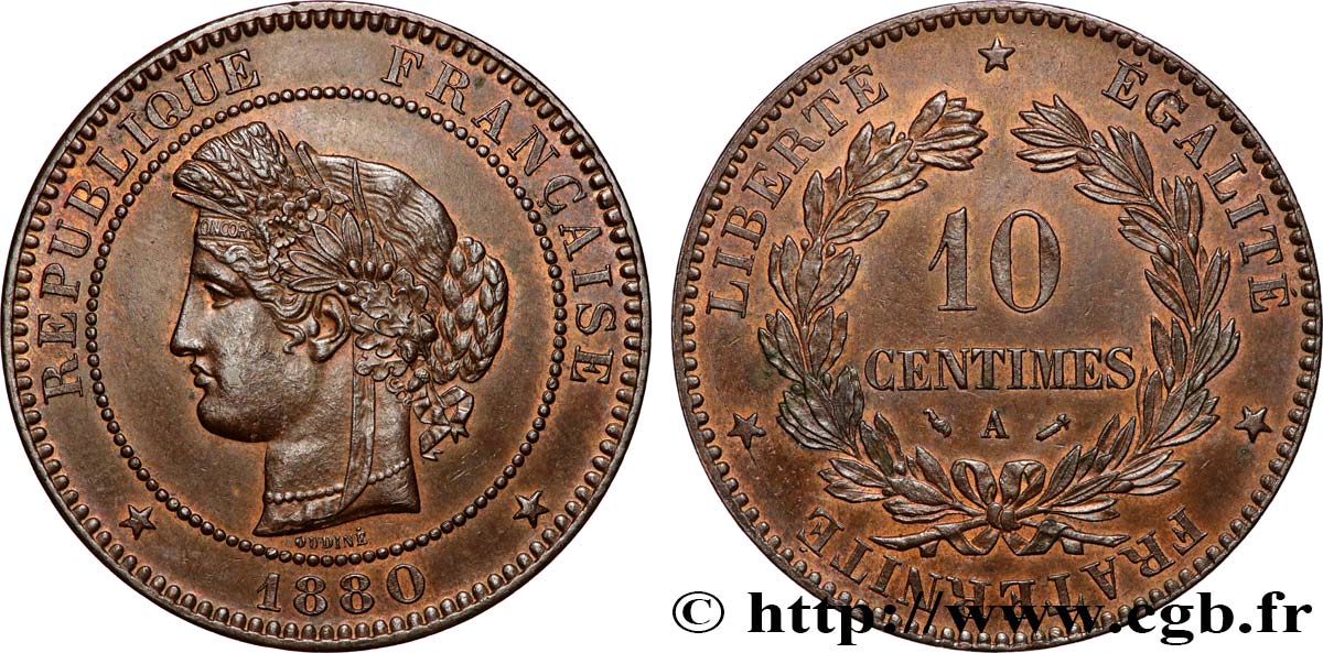 10 centimes Cérès 1880 Paris F.135/24 SUP58 