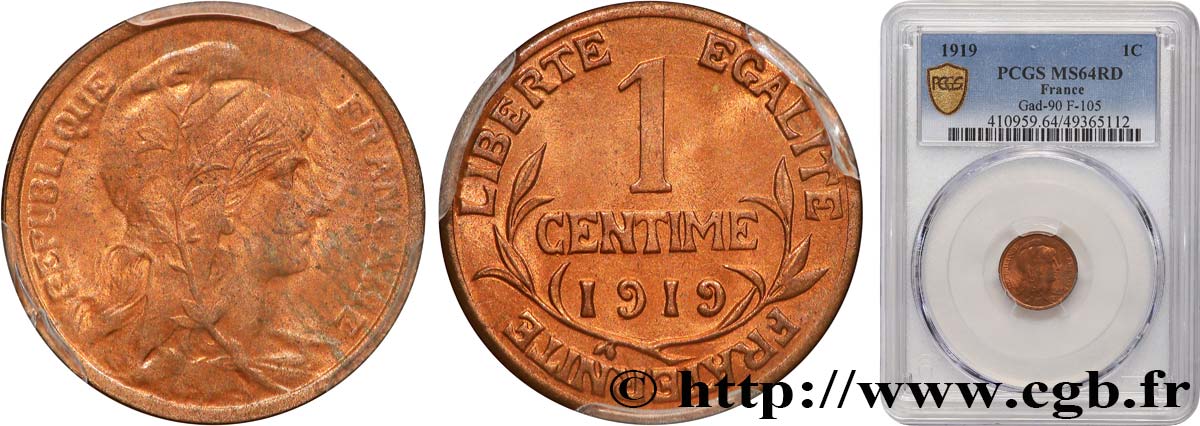 1 centime Daniel-Dupuis 1919 Paris F.105/18 SPL64 PCGS