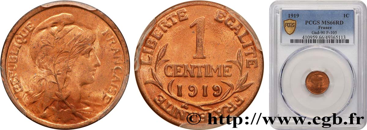 1 centime Daniel-Dupuis 1919 Paris F.105/18 MS66 PCGS