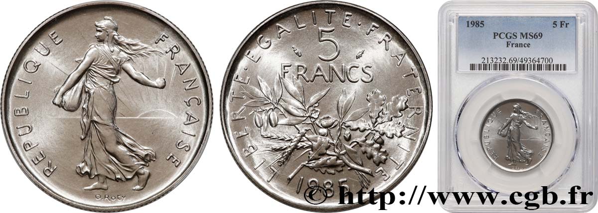 5 francs Semeuse, nickel 1985 Pessac F.341/17 FDC69 PCGS