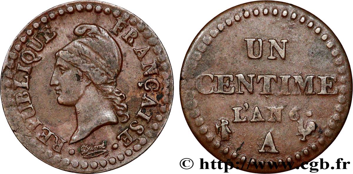 Un centime Dupré, 6 normal 1798 Paris F.100/3 TB+ 