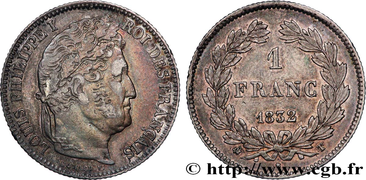 1 franc Louis-Philippe, couronne de chêne 1832 Nantes F.210/12 TTB50 