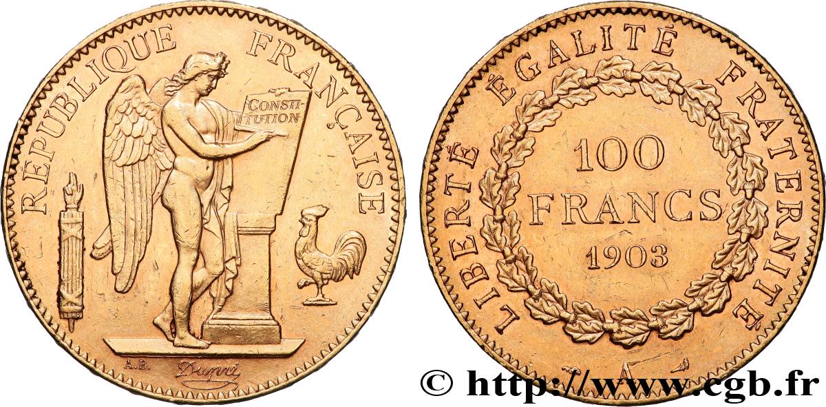 100 francs or Génie, tranche inscrite en relief Dieu protège la France 1903 Paris F.552/16 SUP 