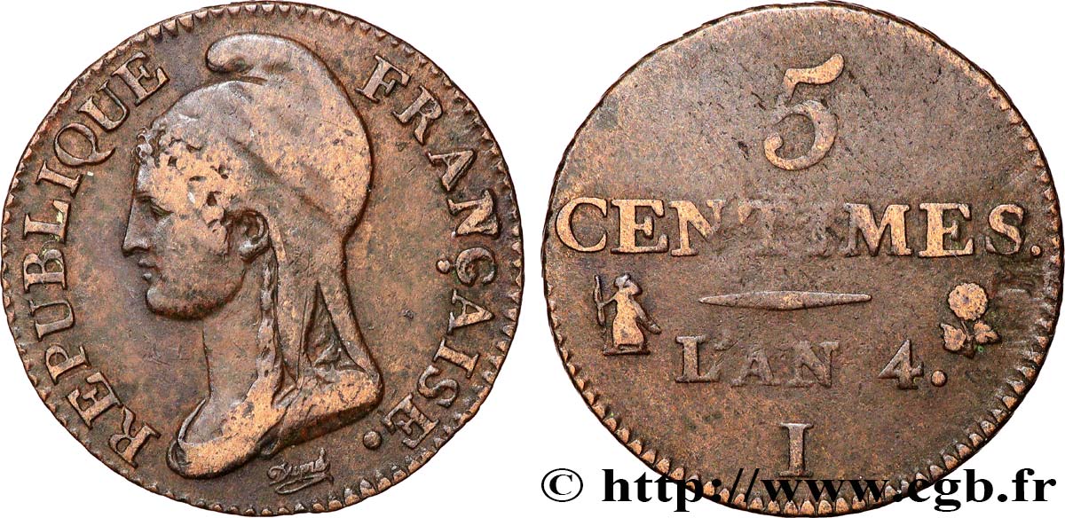 5 centimes Dupré, petit module 1796 Limoges F.113/2 S 