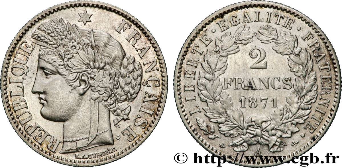 2 francs Cérès, avec légende 1871 Paris F.265/4 SUP 