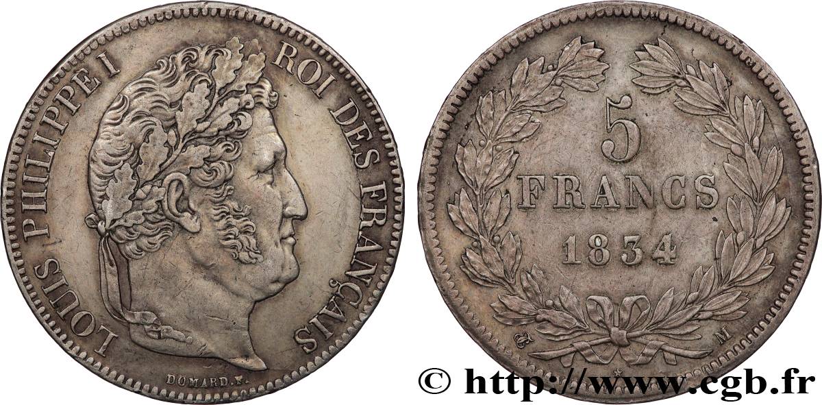 5 francs IIe type Domard 1834 Toulouse F.324/37 TTB+ 