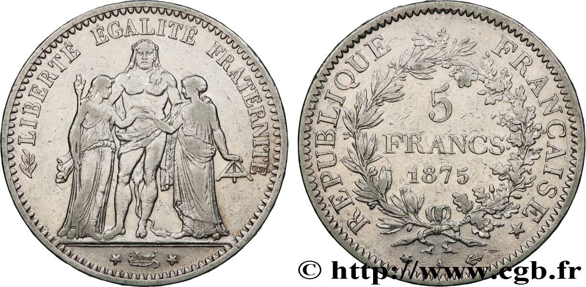 5 francs Hercule, petit A 1875 Paris F.334/15 TB+ 