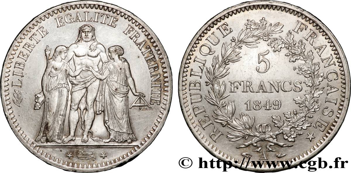 5 francs Hercule, IIe République 1849 Paris F.326/5 SUP 