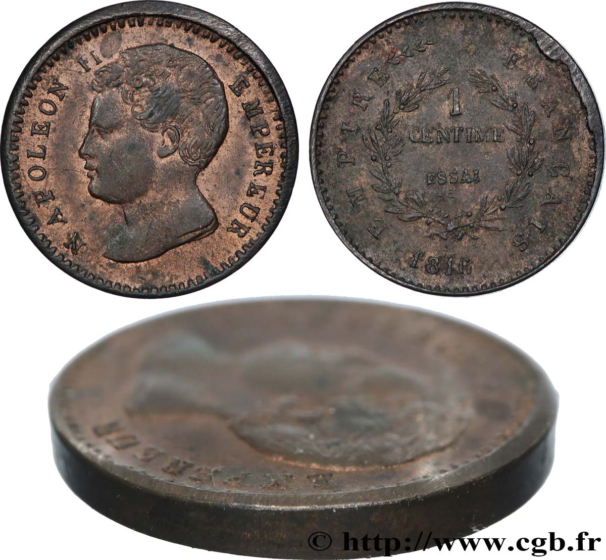 Essai-piéfort de 1 centime en bronze 1816  VG.2415  AU 