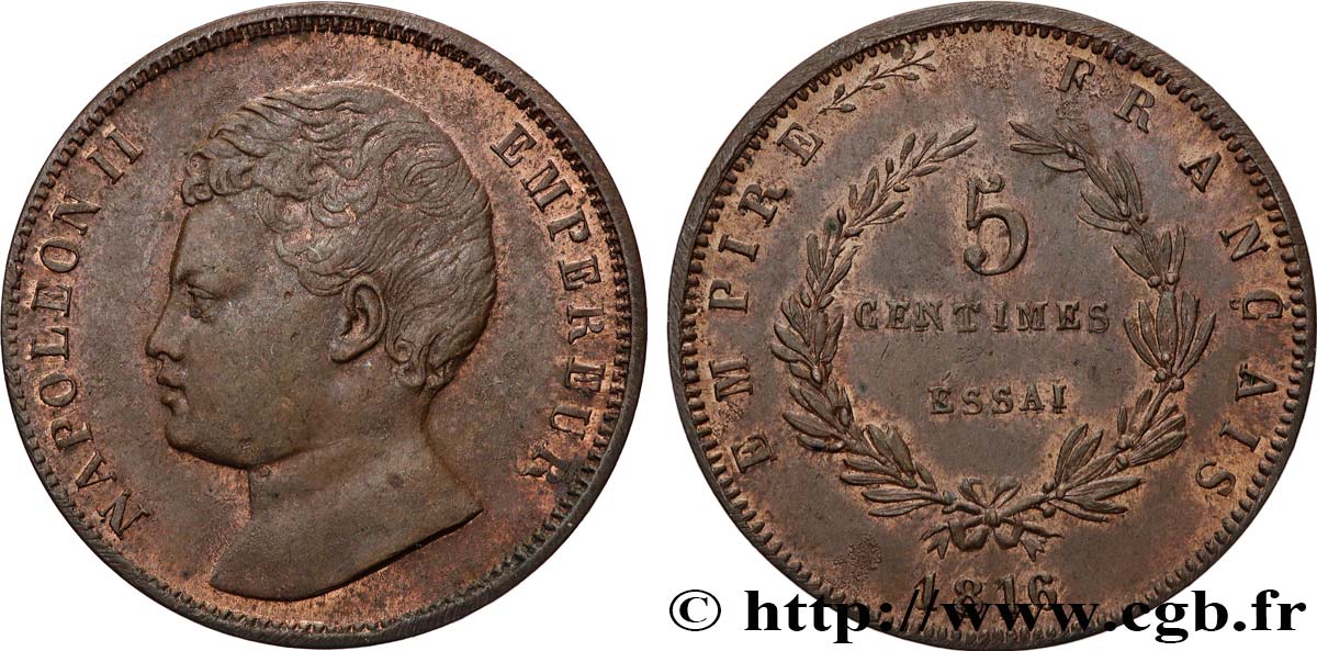 Essai de 5 centimes en bronze 1816  VG.2413  SUP+ 