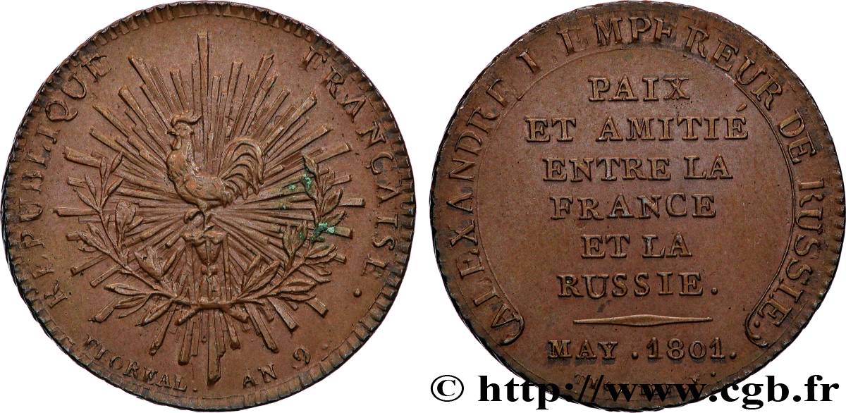 Essai de Tiolier au module de 2 francs pour la paix franco-russe 1801 Paris Maz.589 a SUP62 