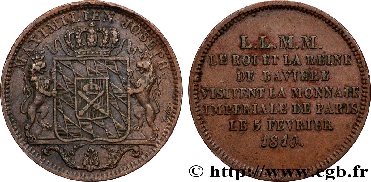 Monnaie de visite, module de 2 francs, pour Maximilien I Joseph de Bavière 1810  T.T.1706 a3 TTB+ 