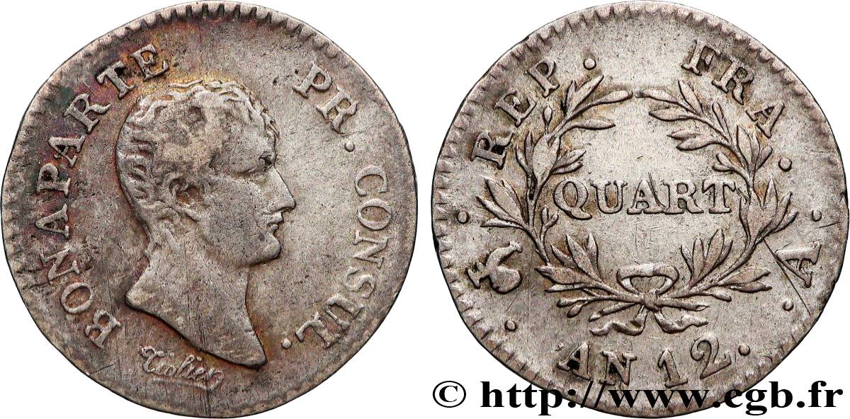 Quart (de franc) Bonaparte Premier Consul 1804 Paris F.157/1 TB+ 