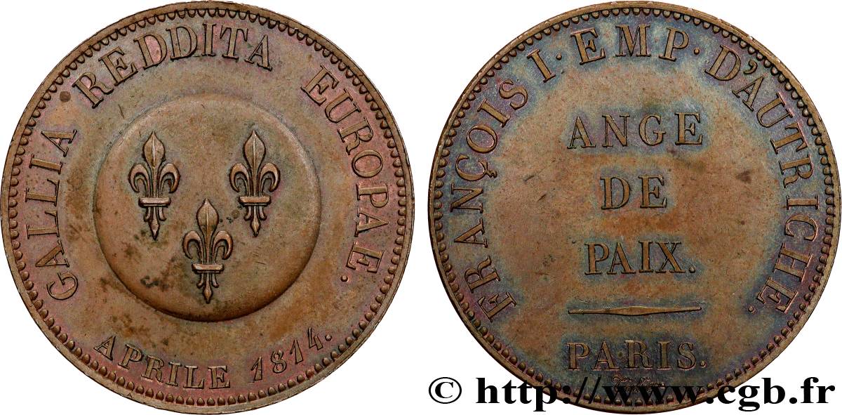 Ange de Paix, module de 5 francs pour François Ier d’Autriche 1814 Paris VG.2355  SUP+ 