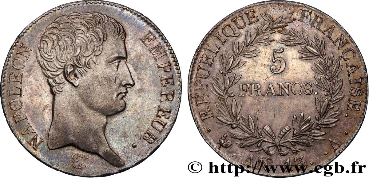 5 francs Napoléon Empereur, Calendrier révolutionnaire 1805 Paris F.303/2 AU58 