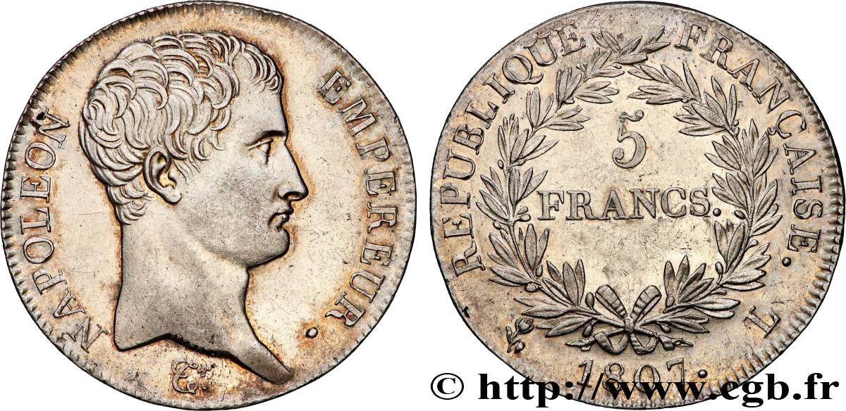 5 francs Napoléon Empereur, Calendrier grégorien 1807 Bayonne F.304/18 TTB+ 