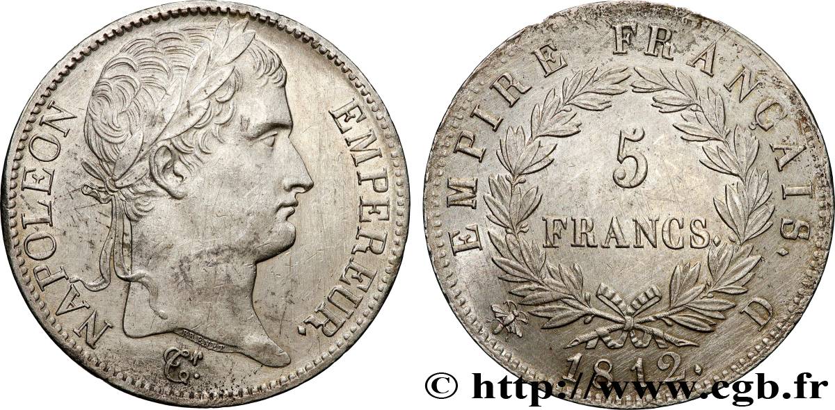 5 francs Napoléon Empereur, Empire français 1812 Lyon F.307/44 SUP 