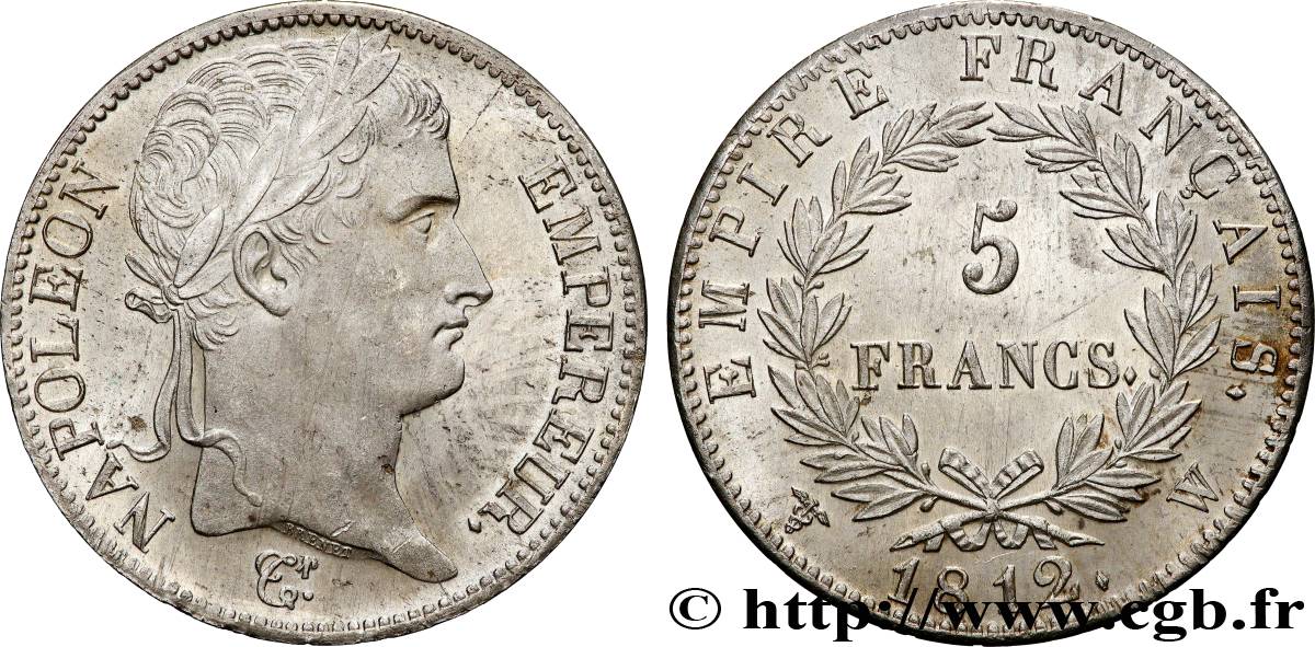 5 francs Napoléon Empereur, Empire français 1812 Lille F.307/57 VZ60 