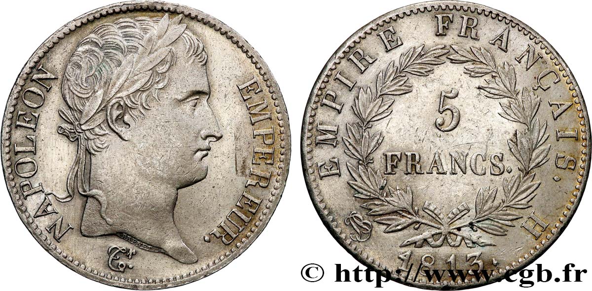 5 francs Napoléon Empereur, Empire français 1813 La Rochelle F.307/63 TTB+ 