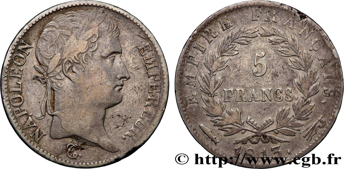 5 francs Napoléon Empereur, Empire français 1813 Utrecht F.307/74 TB+ 