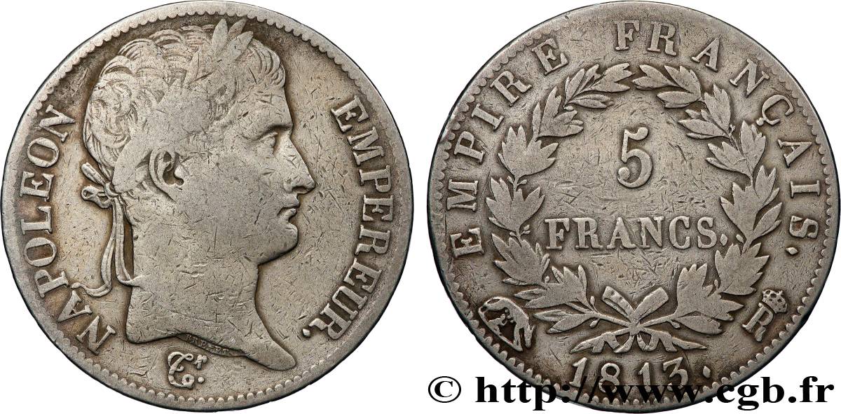 5 francs Napoléon Empereur, Empire français 1813 Rome F.307/71 TB20 