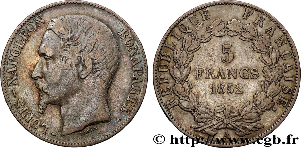 5 francs Louis-Napoléon, 2ème type 1852 Paris F.329/2 TB+ 