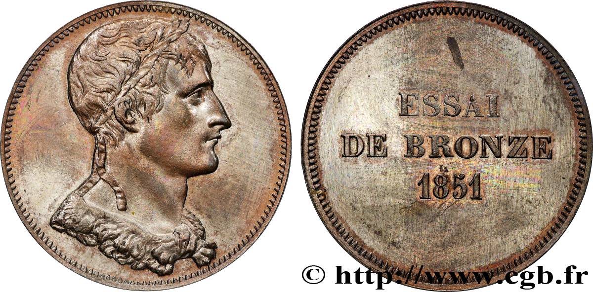 Essai de bronze au module de 10 centimes, Bonaparte 1851 Paris VG.3288  SUP+ 