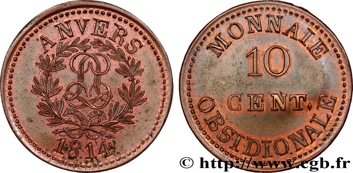 10 cent. Anvers au double L, frappe de l’arsenal de la marine 1814  Anvers F.130D/1 SPL63 