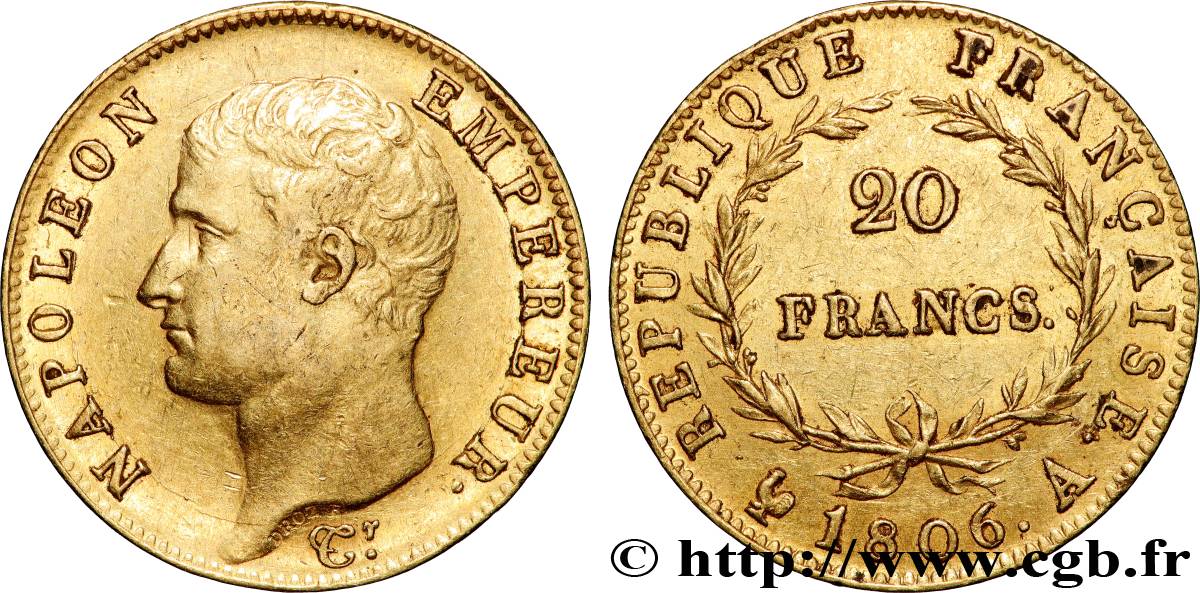 20 francs or Napoléon tête nue, Calendrier grégorien 1806 Paris F.513/1 EBC55 