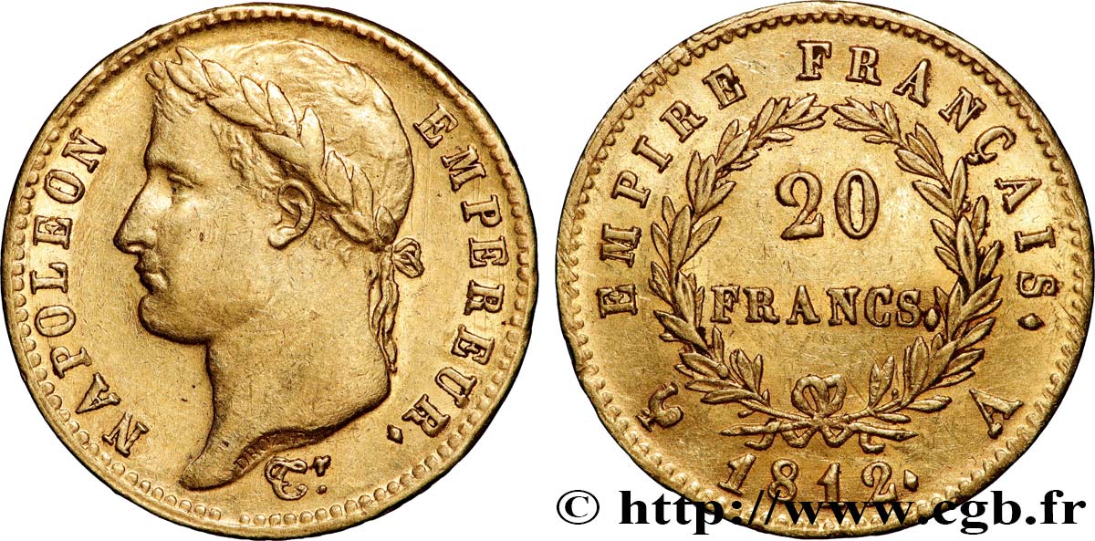 20 francs or Napoléon, tête laurée, Empire français 1812 Paris F.516/22 TTB53 