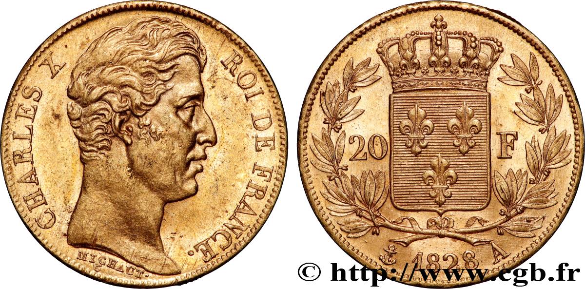 20 francs or Charles X, matrice du revers à cinq feuilles 1828 Paris F.521/2 MS 