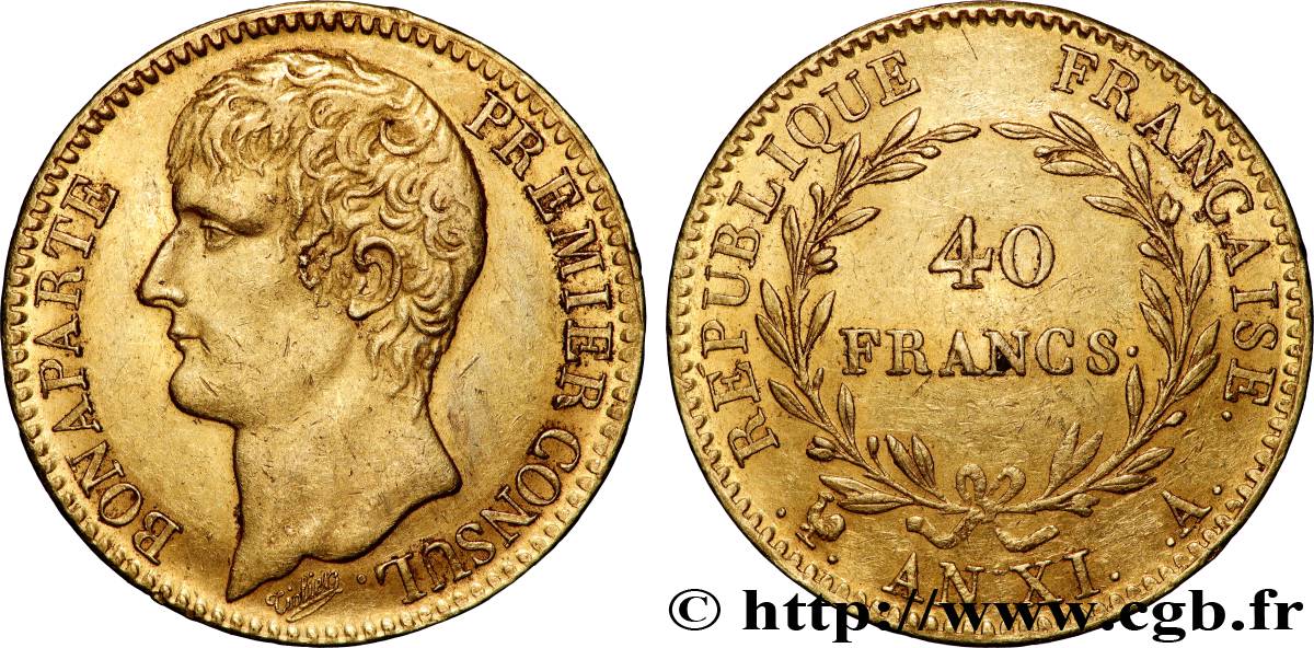 40 francs or Bonaparte Premier Consul 1803 Paris F.536/1 AU50 